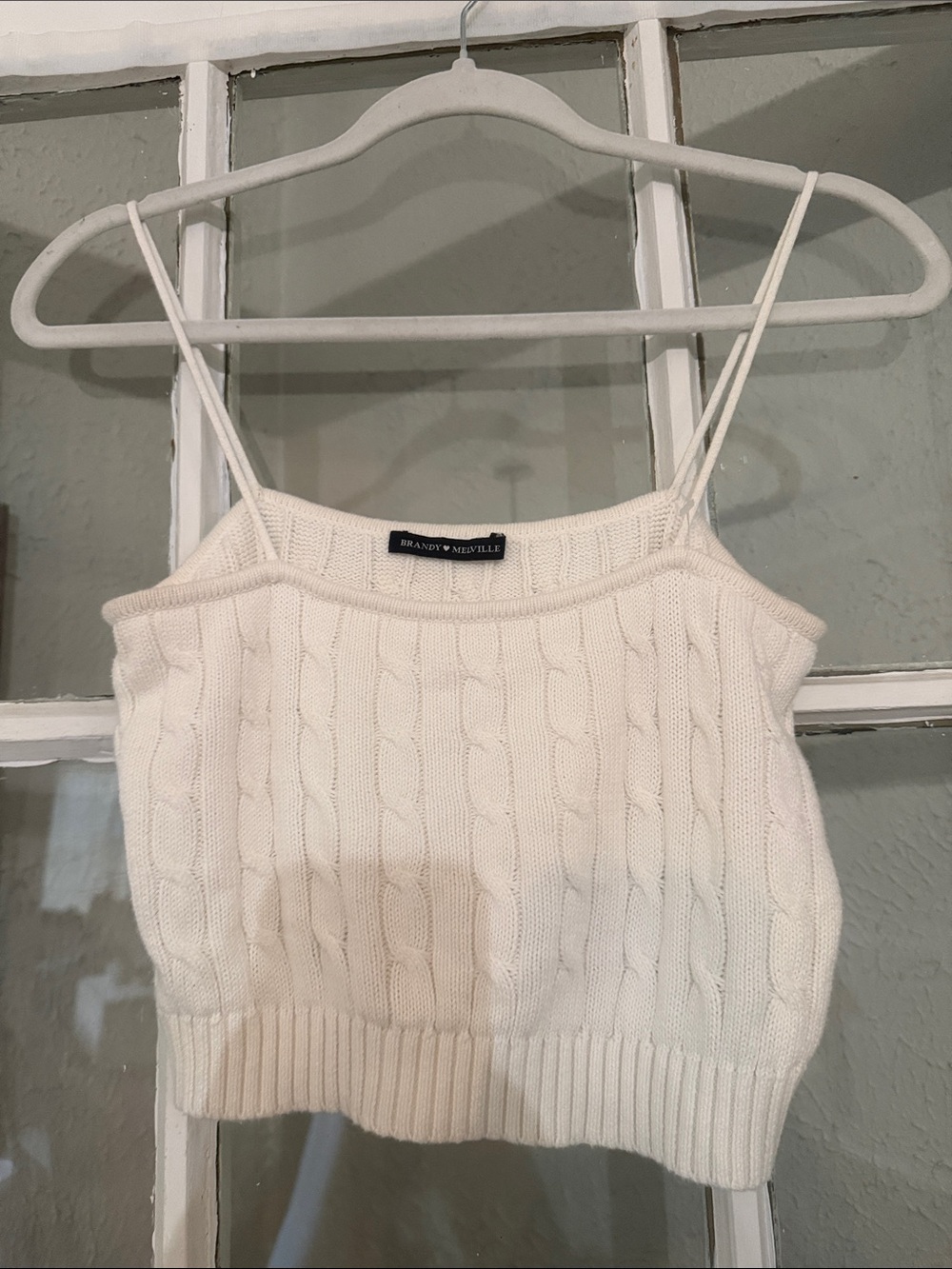 Brandy Melville Cream Cable Knit Cropped Camisole